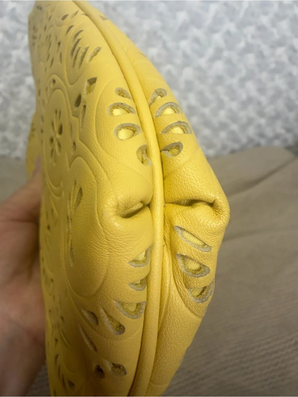 Coach Yellow Ashley Lace Laser-Cut Leather large convertible wristlet shoulder